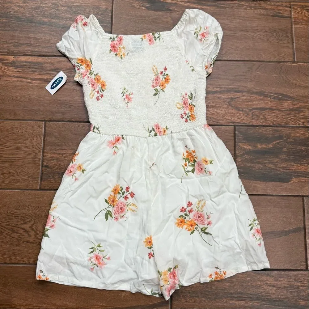 Old Navy Girls Romper Floral Square-Neck Flowy Elastic Back Sz XL 14/16 NWT